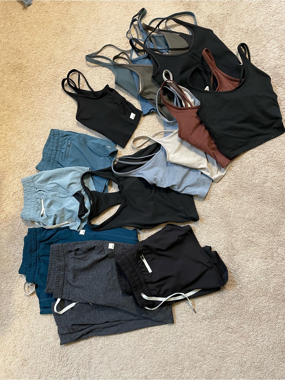 Vuori Mixed Color Shorts, joggers and Tanks - Black, Brown, Blue, Gray